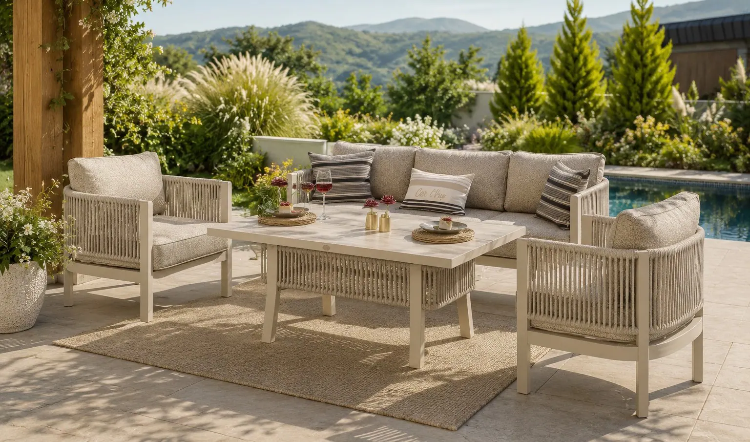 Outdoor rattan lounge set